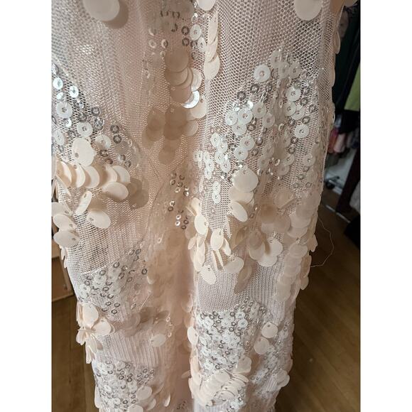 Maje Pale Pink Ruffled V-Neck Sequin Party Formal Dress Size 36/ US 4 - Picture 10 of 14